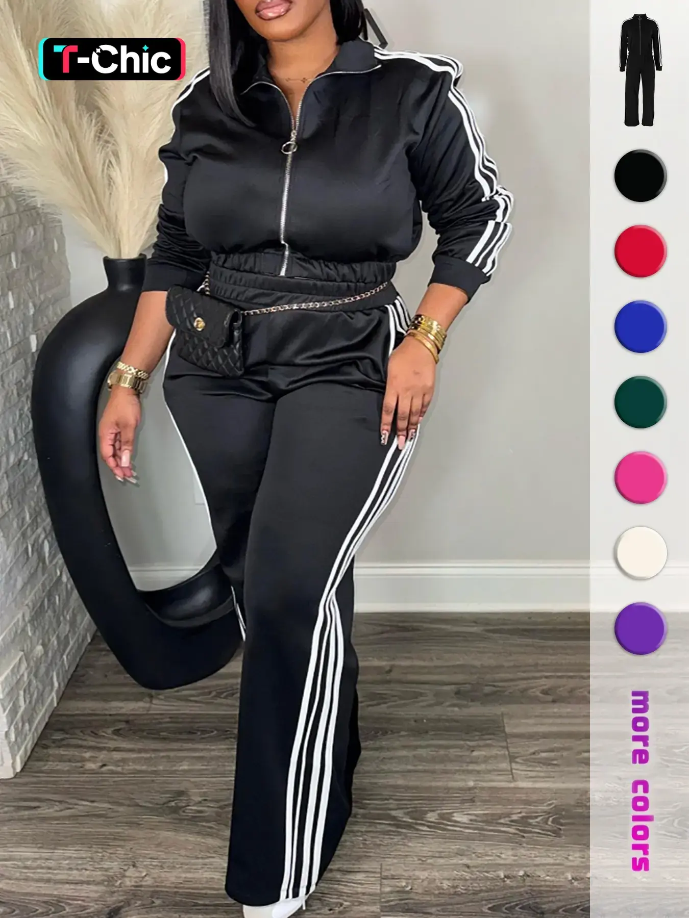 Women's Casual Long Sleeve Zip Up Jacket & Pants Set for Spring & Fall, Women's Clothes for Daily Wear, Streetwear Tracksuit Set, Tracksuit Outfit