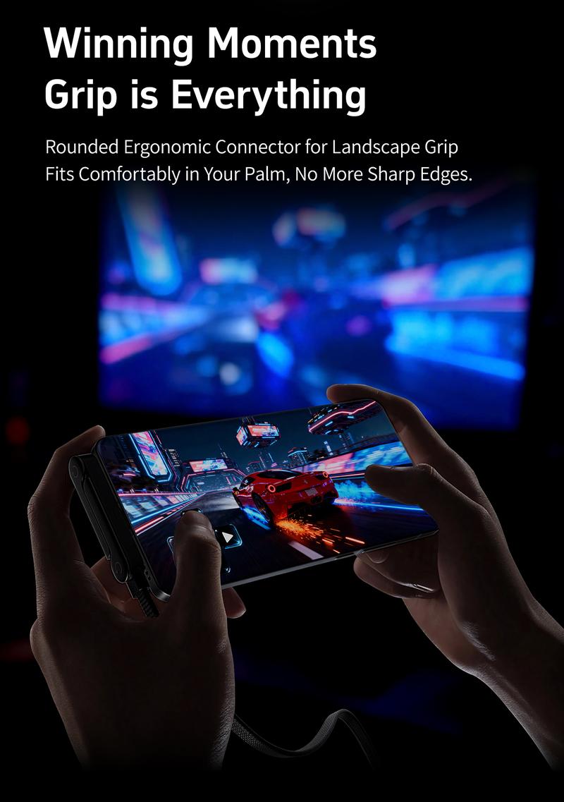 Basemo 240W Super Fast Charging Cable with Stand for iPhone Samsung Type-C Compatible Gaming Office Car Travel Black Cellphone Smartphone Mount Lightning