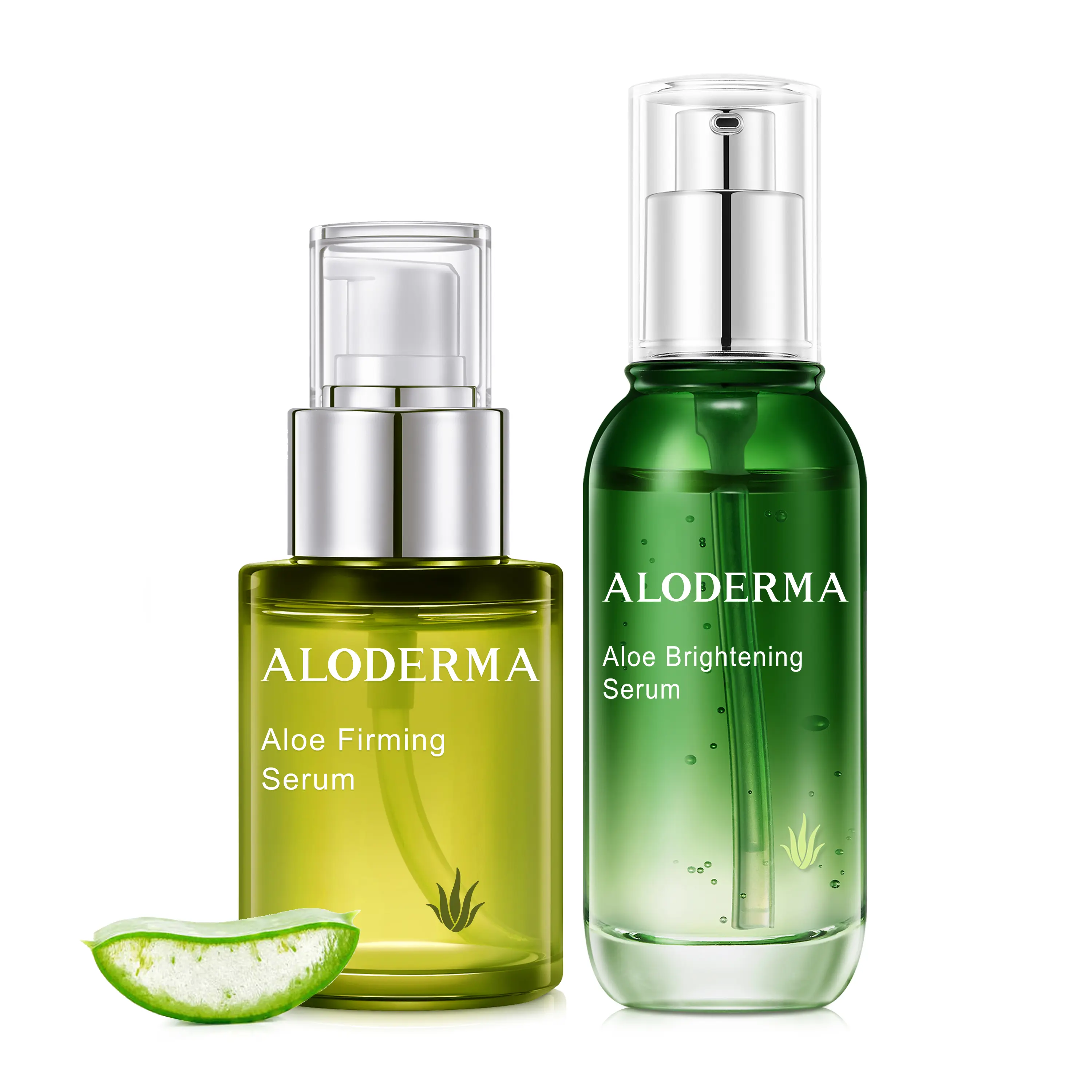 Aloderma Organic Pure Aloe Facial Serum Set - 2x100ml Firming Anti-Aging Essence, Radiant Glow Up Formula, Hyperpigmentation Treatment, Skin Transformation, Olive Leaf Extract, Soft Skin