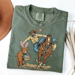Comfort Colors Easter Cowboy Vintage T-shirt Bunny Basket Western Spring Tshirt Cowboy Holiday Gift Easter Cow Apparel Cowgirl Outfit