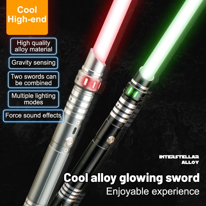 Interstellar Alloy Lightsaber 2-in-1 Connectable Double-Bladed with 16 RGB Colors Gravity Sensing Sound Effects Premium Metal Handle Rechargeable Dueling Toy Sword