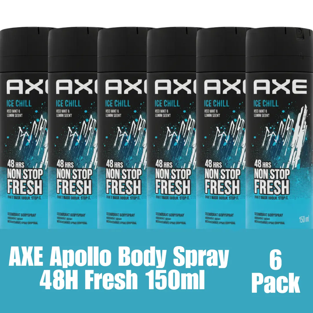 AXE Ice Chill Iced Mint & Lemon Deodorant Body Spray 150ml (2.6 fl oz) 48H Freshness 6-Pack Imported