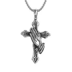 Praying Hand Necklace Cross Necklace Women's Everyday Wear Gift