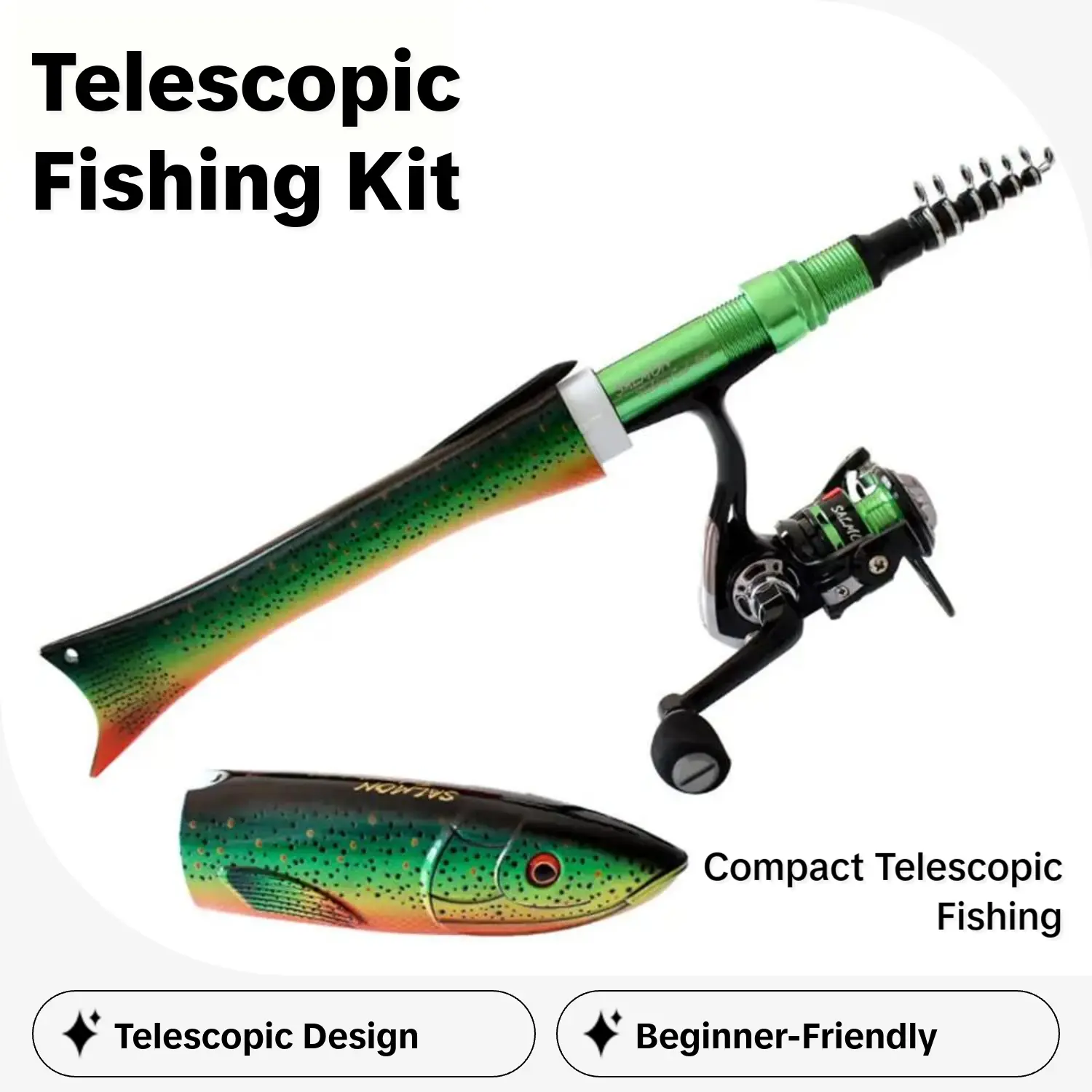 1.6M Compact Foldable Telescopic Fishing Rod and Spinning Reels Combo - Freshwater Beginner-Friendly Kit with Non-Slip Grip, Convenient Storage, Easy Storage and Transport, Effortless Transport for Family Outdoor Activities