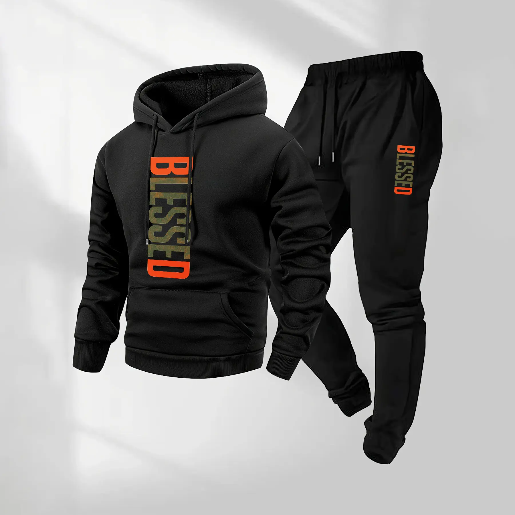 Men's Athletic Workout Set | 2-Piece Camouflage Hood & Letter Print Tracksuit in a Breezy Loose Fit, Polyester Drawstring Pants with Pockets for Casual Gym Wear, Streetwear Tracksuit Set, Athletic Activewear Tracksuits