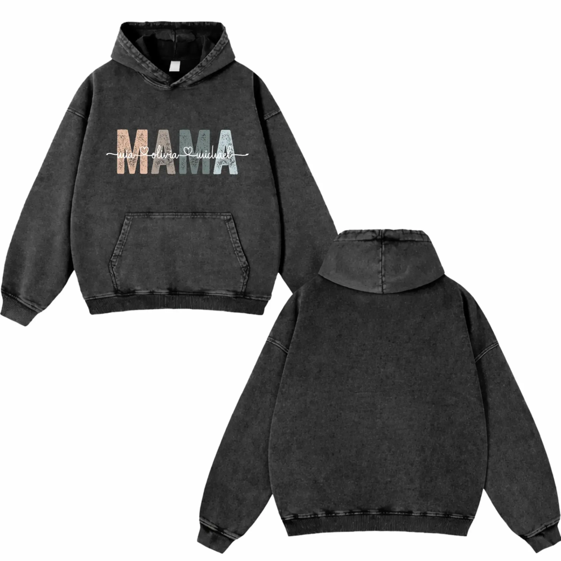 Custom Name Mama Washed Hoodie, Mother Apparel, Oversized Menswear And Women Menswear Tops, Gym Pump Cover, Hip Hop Y2K Graphic Apparel, Gift for Her