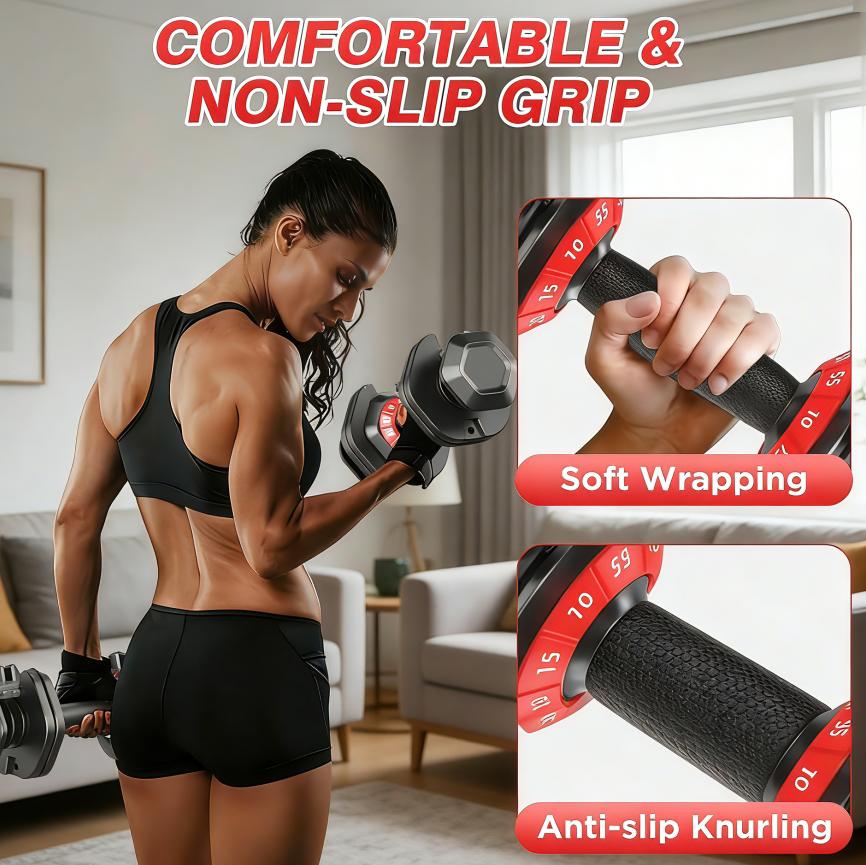 55lb Adjustable Dumbbells, 10 in 1 Weights Dumbbells Set, Fast Adjust Weights Set with Anti-Slip Grip, Space Saving for Home Gym