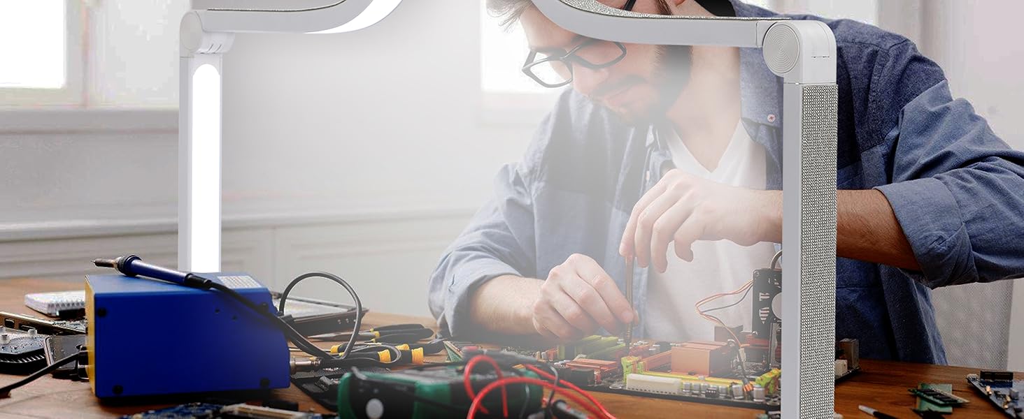 Upgraded Knob type Nail Tech Lamp for Desk, 34 in Foldable Large Nail Light with Phone Holder, 2 Modes 3000K-6000K LED Manicure Lamp, Half Moon Light for Lash Eyelash Extension, Tattoo, Eyebrows