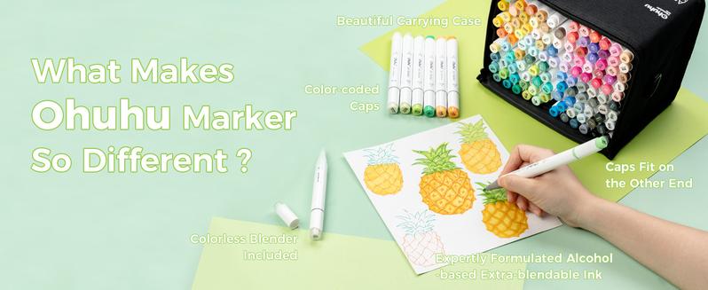 Ohuhu Honolulu 120-Color Dual Tips Alcohol Art Marker Set, Brush&Chisel/Brush&Fine Tips, Refillable Ink, AP Certificated Double Tipped Art Marker Set for Artist Adults Cozy Coloring Drawing Illustration