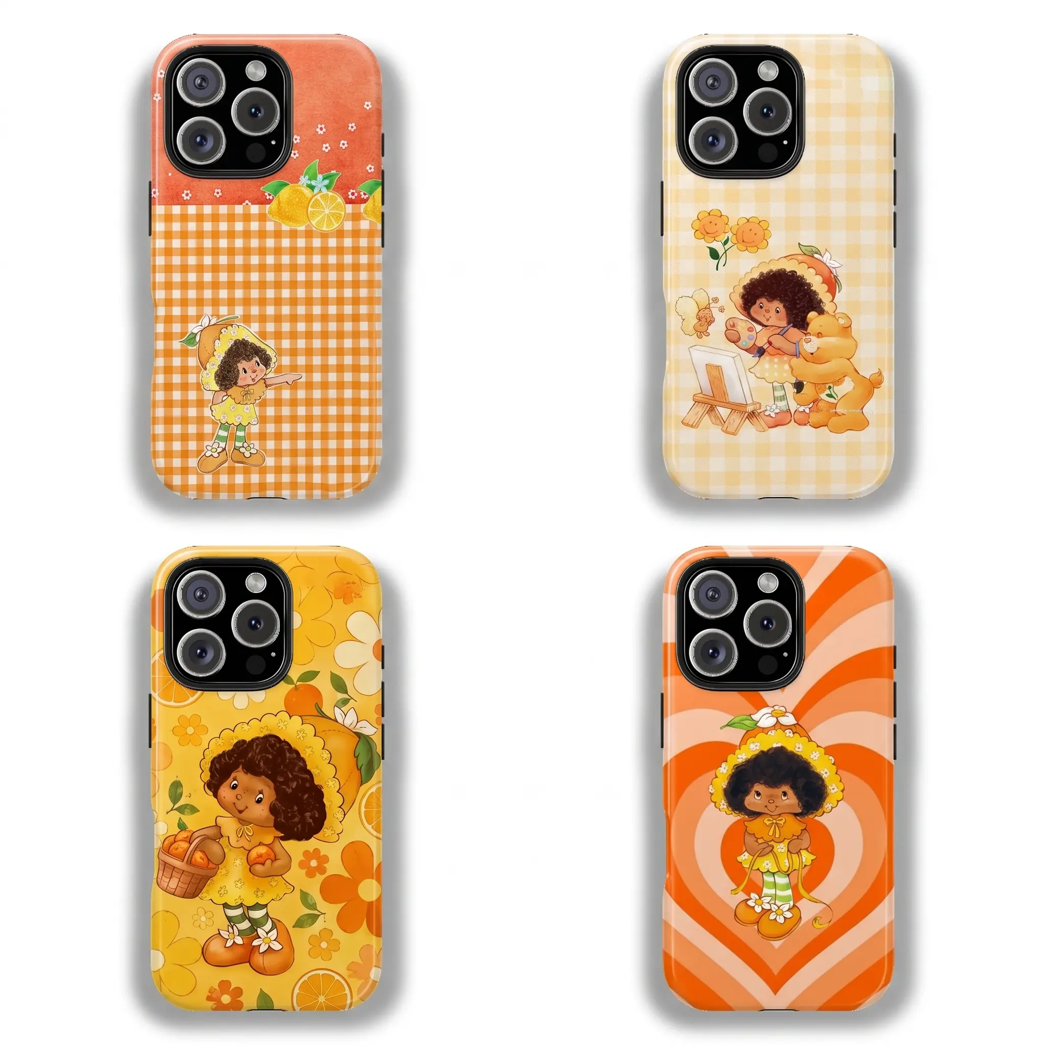 Retro Sweet Cute Orange Strawberry & Shortcake Fashion Cellphone Case - Protective Casing for iPhone 17 Pro Max, 16, 15, 14, 13, 12, 11 Pro Max - Ideal Birthday, Holiday Gift for Mobile Devices Accessories, Cover