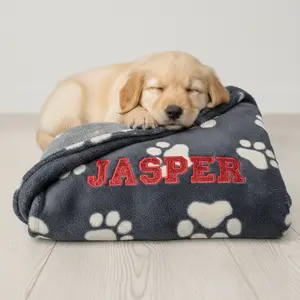 Personalized Dog Blanket, Glitter Applique, Bed Cover, Made to Order, Paw Print Design, Plush, Embroidered Your Pets Name, Monogrammed Dog Gift