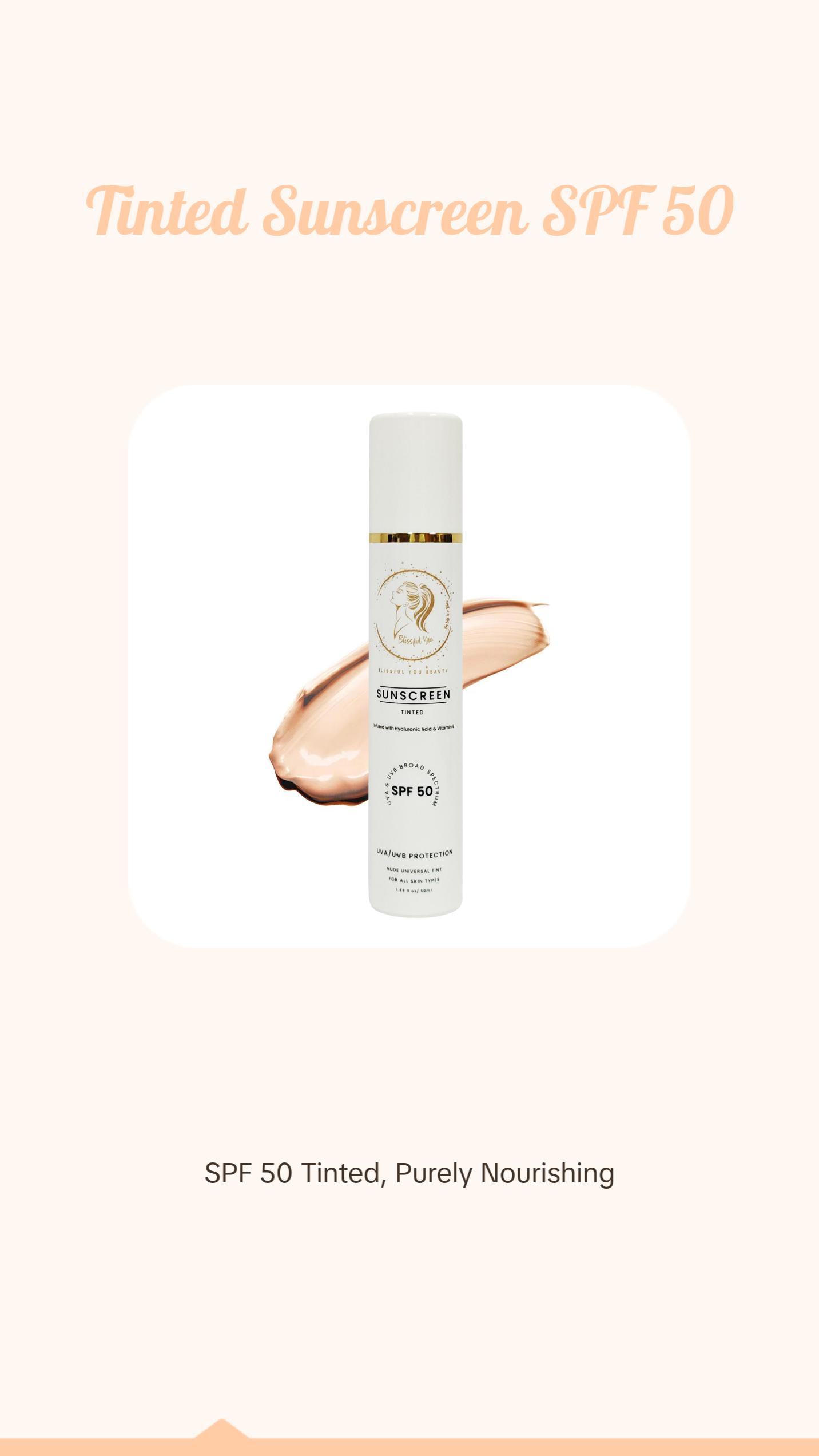 Blissful You Tinted Sunscreen SPF 50 UVA/UVB Protection Broad Spectrum - 50 ml Facial Skincare Aloe Argan bio sun Universal Tinted Moisturizer Sunscreen