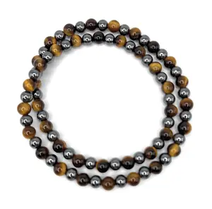 Hematite Beaded Stretch Necklace 6mm | Grounding Protection Strength, Healing Crystal Jewelry, Gift for Her