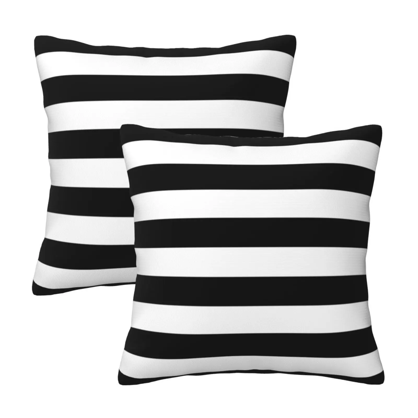 Black and White Stripe Polyester Throw Pillow Covers, 18"x18", Set of 2, Soft Hand Wash Only Cushion Cases for Living Room Couch Aesthetic Home Decor, Stripes
