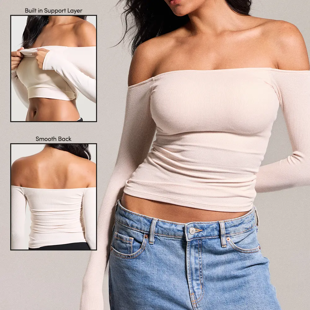 klassy Braless Off the Shoulder Top-Fitted Women's Top with built in removeable padding