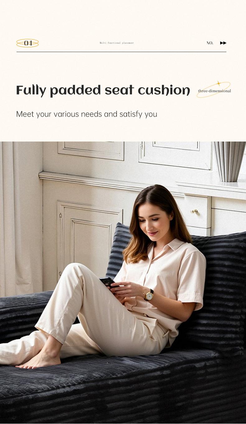 Extra-Large Boneless Cloud Chair Comfy Modern Foam Sofa Bed Modern minimalist black velvet lazy person’s sofa, modular design, no armrests, single-seat recliner.