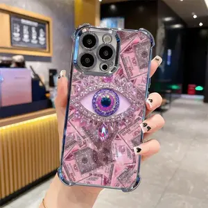 Sparkling Diamond Mystic Eye with Pink Gold Accents Four-Corner Shock Protection Phone Case for iPhone 17/16/15/14/13/12/11/xs/xs max/xr/Samsung/S22/S23/S24/S25PLUS  FE ULTRA  EDGE