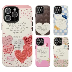 Cute Christian Bible Verse Phone Case, Psalm 37:4 Delight Yourself in the Lord Aesthetic Cover for iPhone 17 Pro Max 16 15 14 13 12 11, Pink Heart Faith Collage Design, Inspirational Scripture Phone Case, Religious Gift for Her Him Bestie Christian Lover