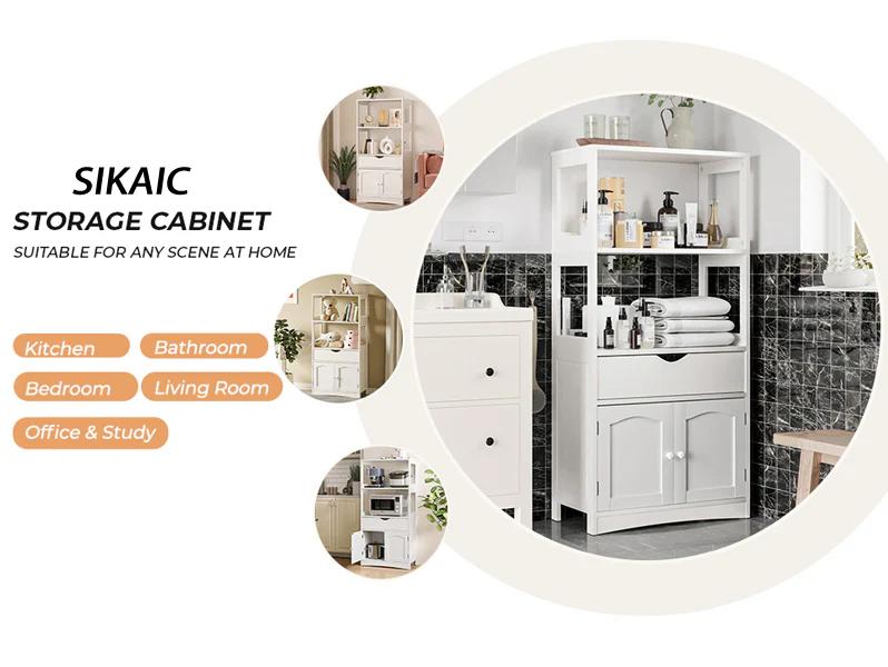 Sikaic Multifunctional Storage Cabinet with Microwave Space Drawer Kitchen Cupboard Apartment Furniture