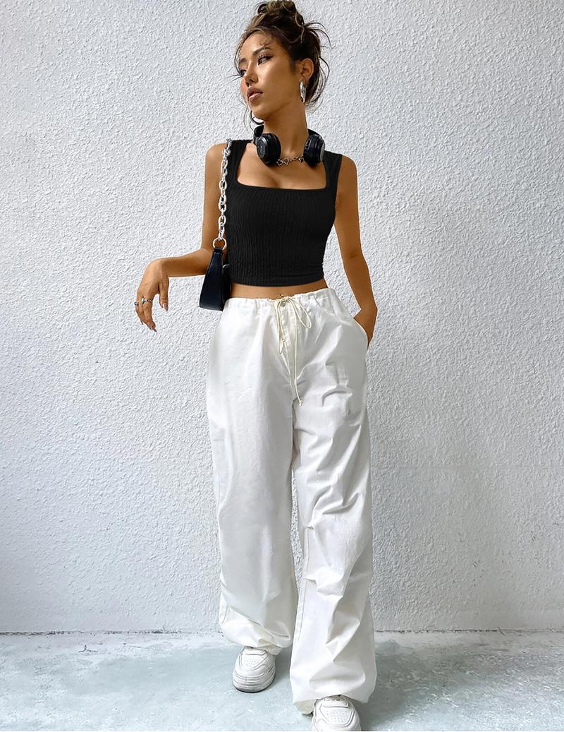 Zeagoo Women's Sleeveless Crop Top Seamless Square Neck Trendy Tank Top Workout Fitness Casual Basic Cute Tops Fashion Sexy Womenswear