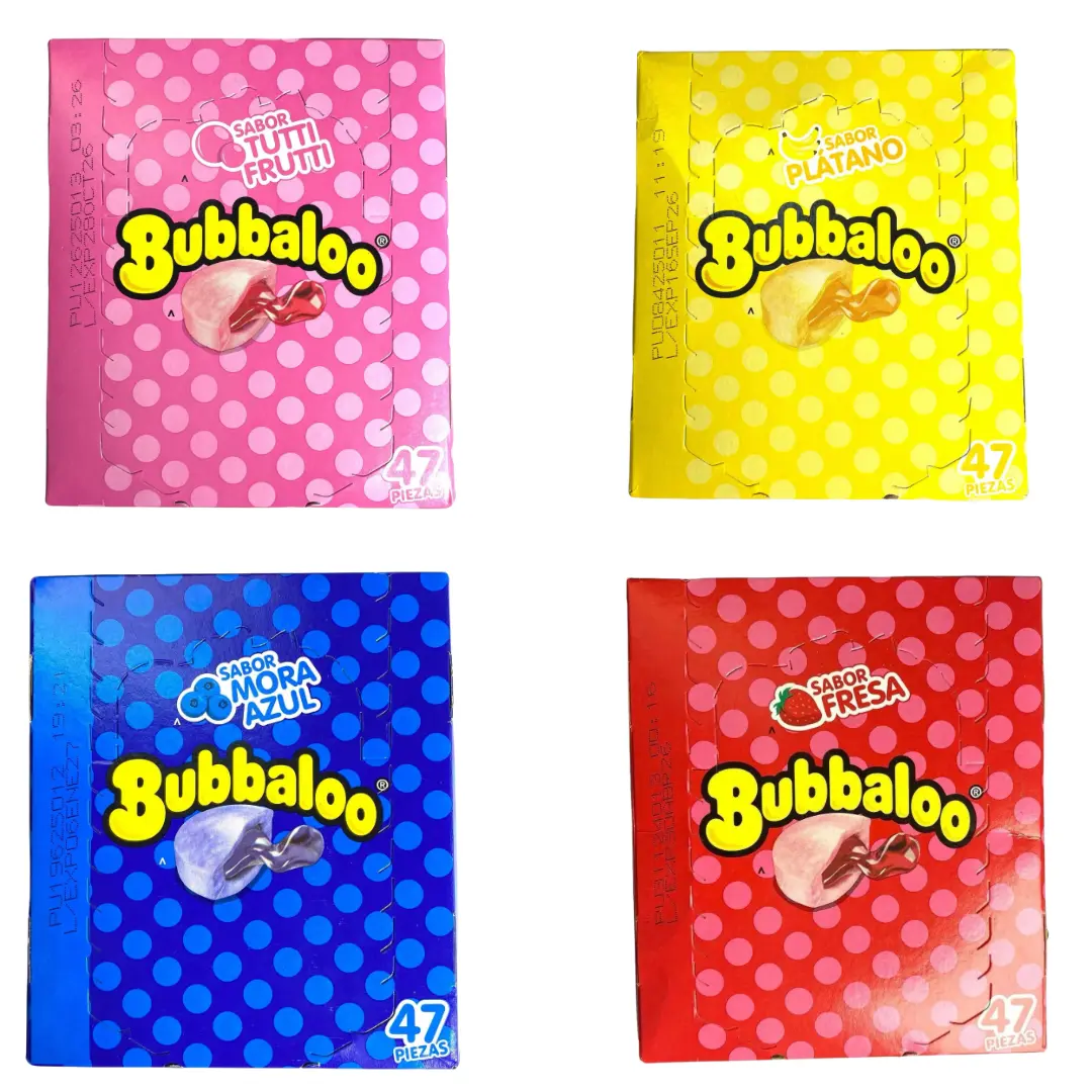Bubbaloo Chicle / Gum - 47 Pieces - Chewing Gum with Syrup Inside - Individual Wrapped - Fun and Fresh Breath Snack