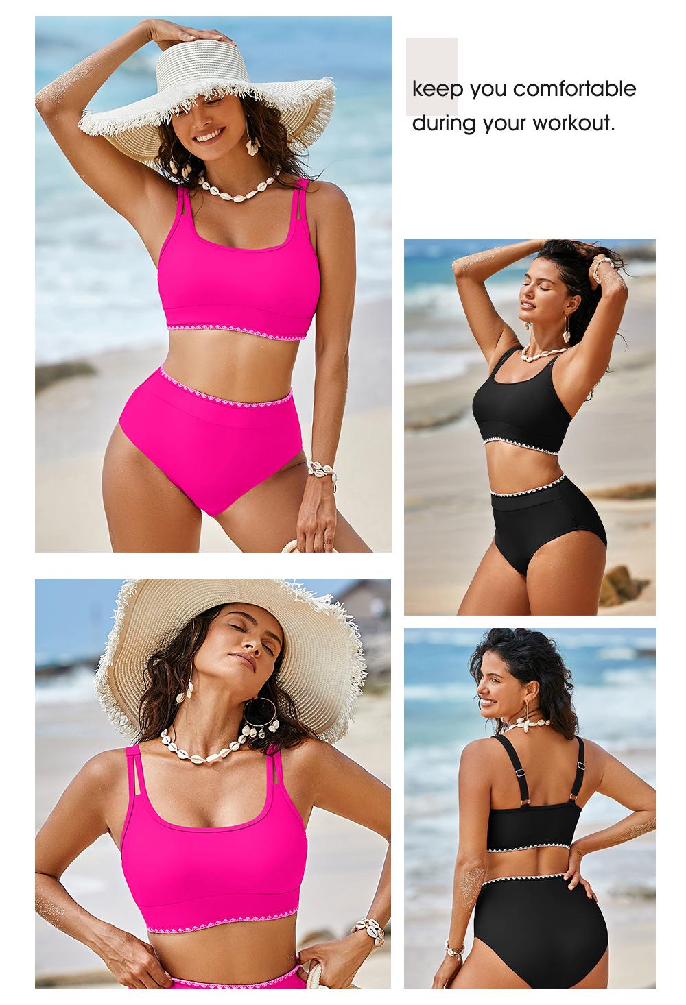 Aleumdr High Waisted Bikini Sets for Women 2 Piece High Cut Swimsuit Color Block Push Up Sporty Bathing Suit Sport Swimming Clothing Beach Tummy Control Swimwear SpringStatements