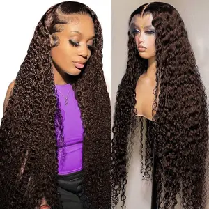 Nervoss Hair 30 Inch Chocolate Brown Lace Front Wigs Human Hair 13x6 Deep Wave Lace Front Wigs Human Hair 180Density HD Colored Deep Curly Lace Frontal Wigs for Women Pre Plucked with Natural Hairline Brown Wig