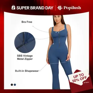 Popilush The Shapewear Denim Square Neck Tank Top Flare Jumpsuits Womenswear Comfortable Fabric Sleeveless Minimalist-LIVE