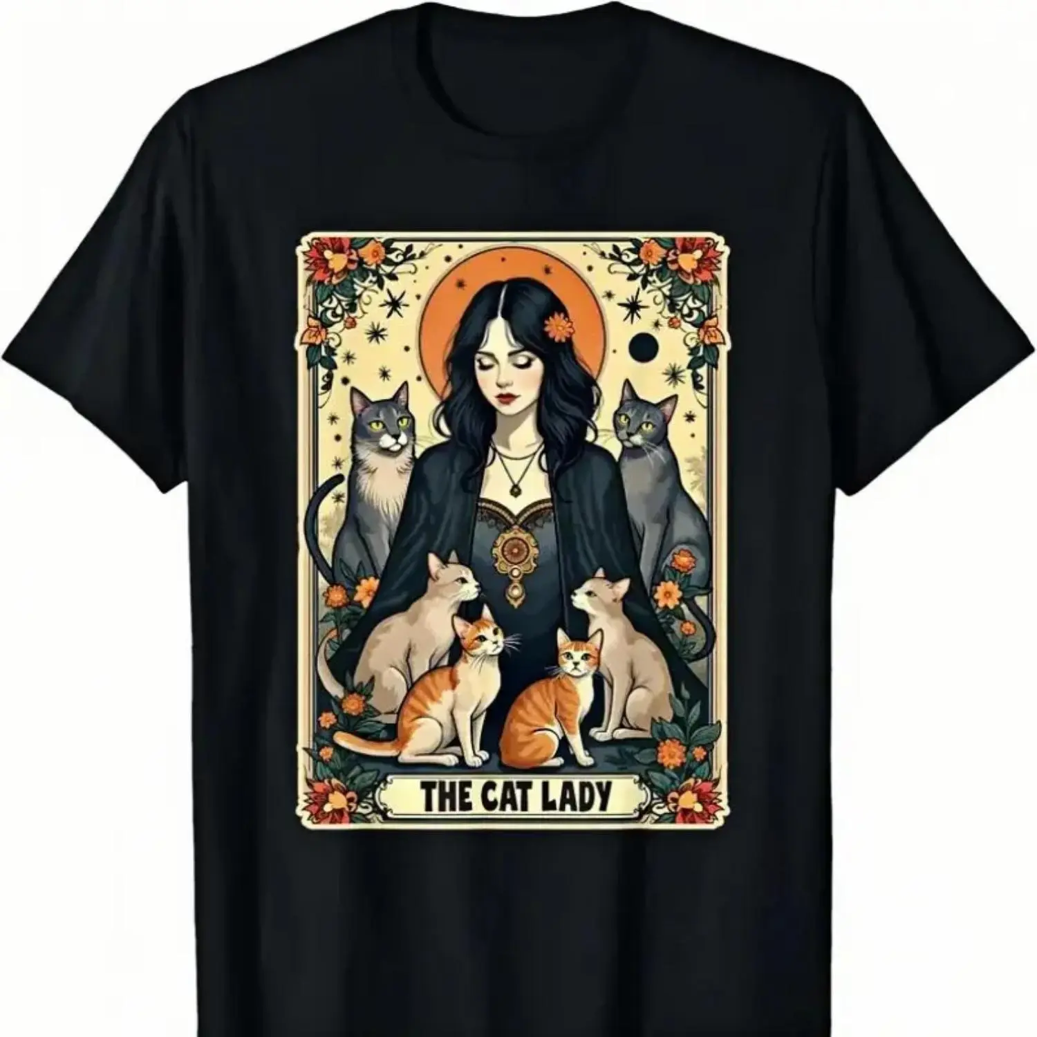 Unisex The Cat Lady Tarot Card Shirt Women Witchy Gothic Cat Mom T-Shirt Novelty Graphic T Shirt funny tshirt Undershirts Tees Casual Streetwear Classic Plain Men's Women Cotton Moisture Wicking Short Sleeve Crew Neck
