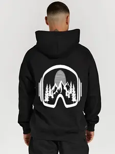 Men's Ski Snowboard Goggles Graphic Hoodie- Black Winter Sports Sweatshirt with Mountain Print, Soft Stretchy Pullover Hoodie for Skiing, Snowboarding, Cold Weather- Ideal Gift for Alpine Enthusiasts, Skiing Apparel, Casual Sporty Look, Comfortable788