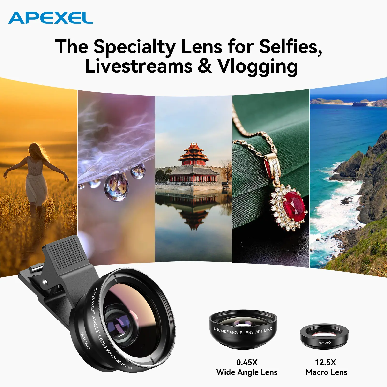 【Holiday Haul】Apexel 2-in-1 Phone Macro Lens Kit for Vlogging 140° Ultra Wide Angle & 12.5X Macro Clip-on Smartphone Lens for iPhone Android Content Creators with Fisheye Filter Christmas Gift - Cellphone Mobile Lens,back to school