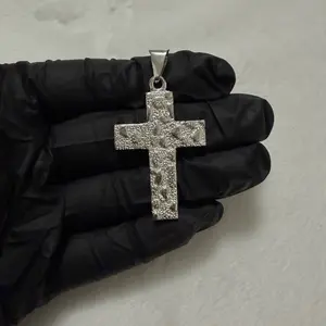 925 silver solid nugget cross pendant
