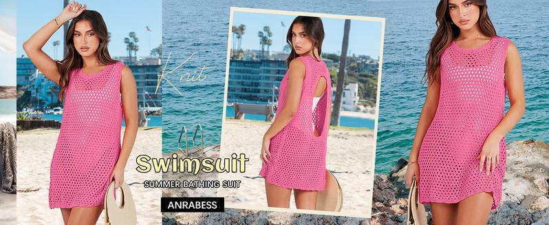 ANRABESS Womens Swimsuit Cover Up Sleeveless Knit 2025 Summer Outfits Swimwear Bathing Suit Coverup Crochet Swimming Beach Dress