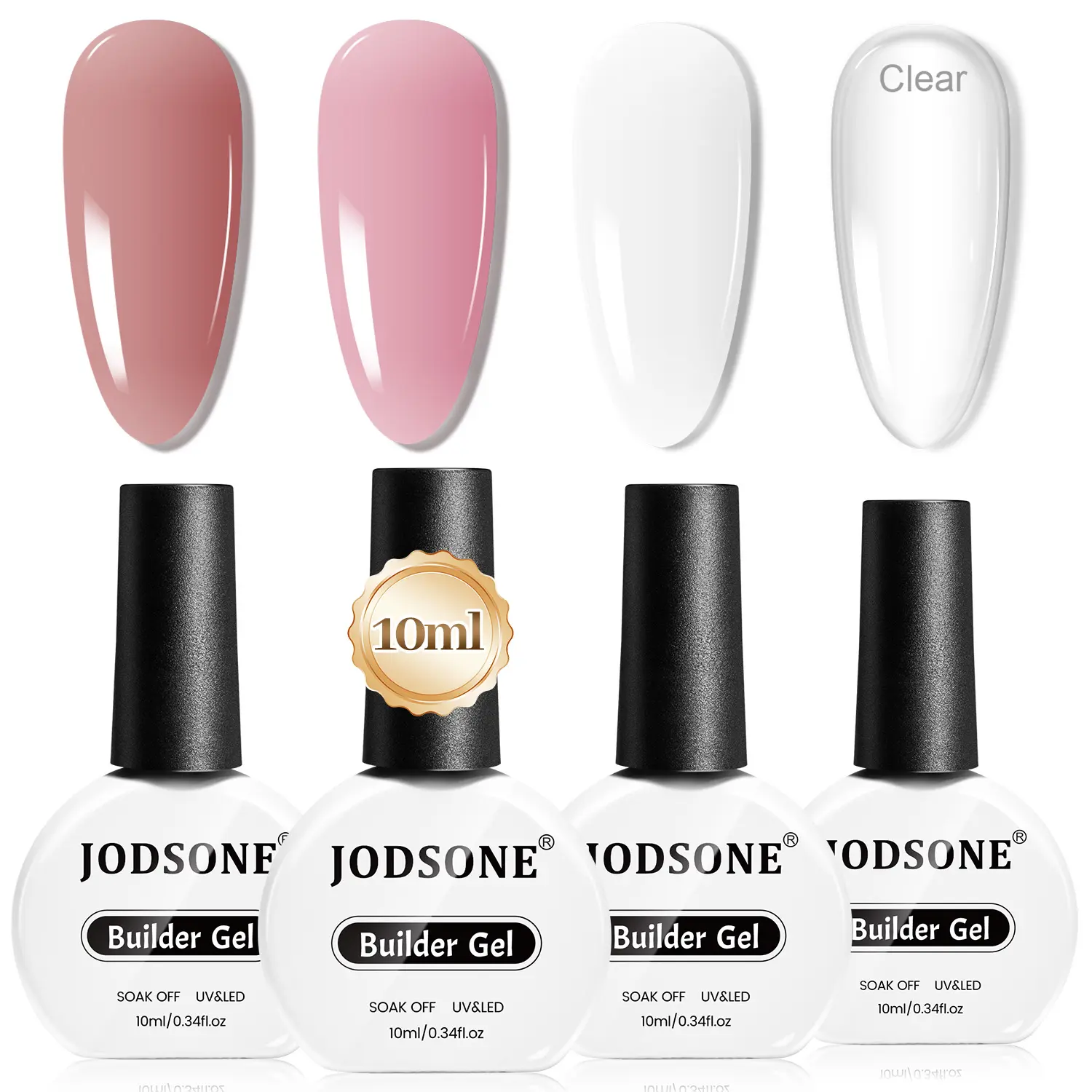 JODSON New Upgraded Version 4 Bottles of 10 ML Capacity Builder Gel Nail Set Building Nail for Nail Apex and Extension Strengthener Hard Need to Cured By Nail Lamp