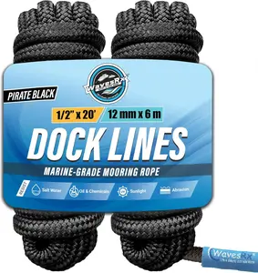 Premium Nylon Boat Dock Lines & Ropes for Docking & Pontoon | Double Braided Marine Rope | UV & Saltwater Resistant Dock Ropes for Boats & Mooring (Lagoon Blue, 1/2'' x 20')