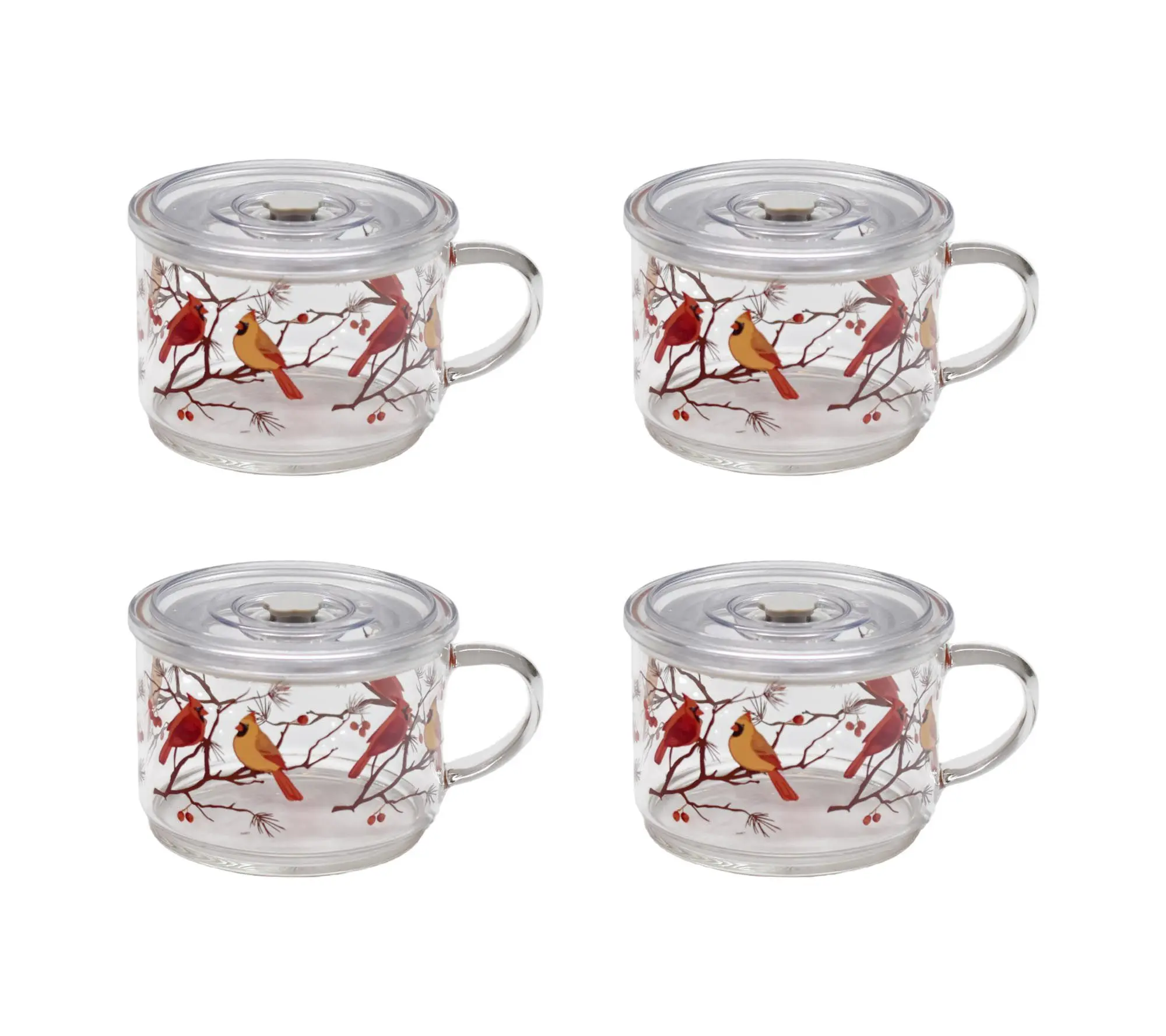 Temp-tations Set of 4 18-oz Glass Meal Mugs w/ Plastic Lids