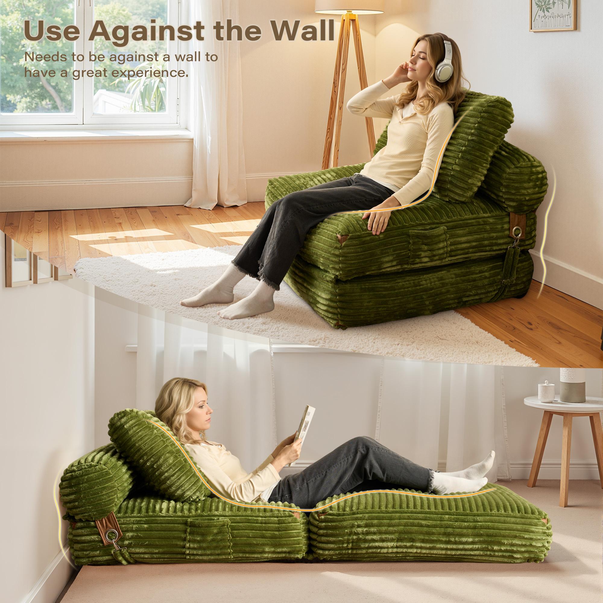 OOSWIFT 36''Corduroy Folding Sofa Bed, Convertible Sleeper Chair with Pillow Foldable Mattress with Back Support; Single & Double Size