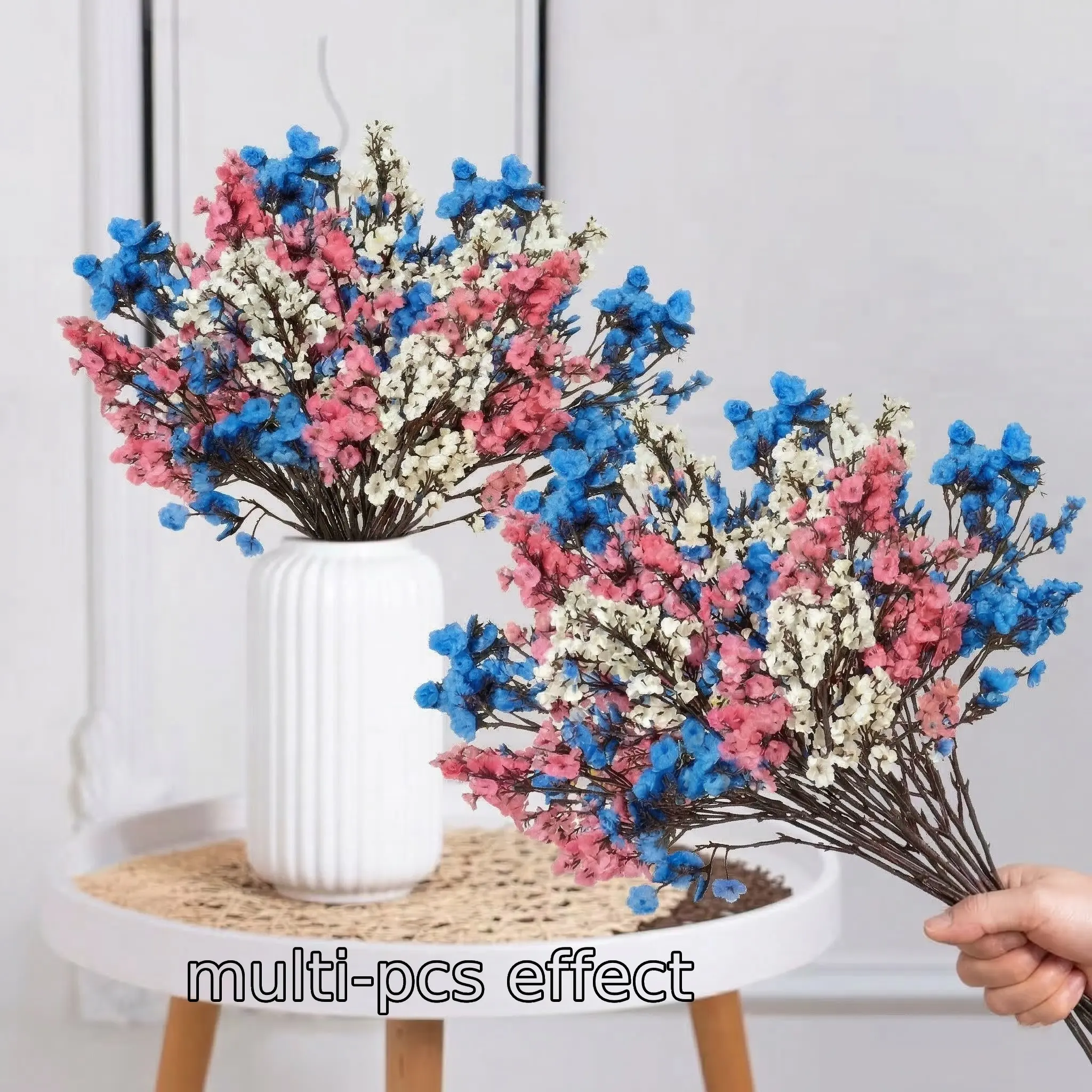 Everlasting Cherry Blossom & Baby's Breath Bouquet, Nordic Style Vase Artificial Flowers for Home Decor, Wedding Centerpieces, Tabletop Displays, Living Room Bedroom Decor, No Maintenance Faux Floral Arrangement.
