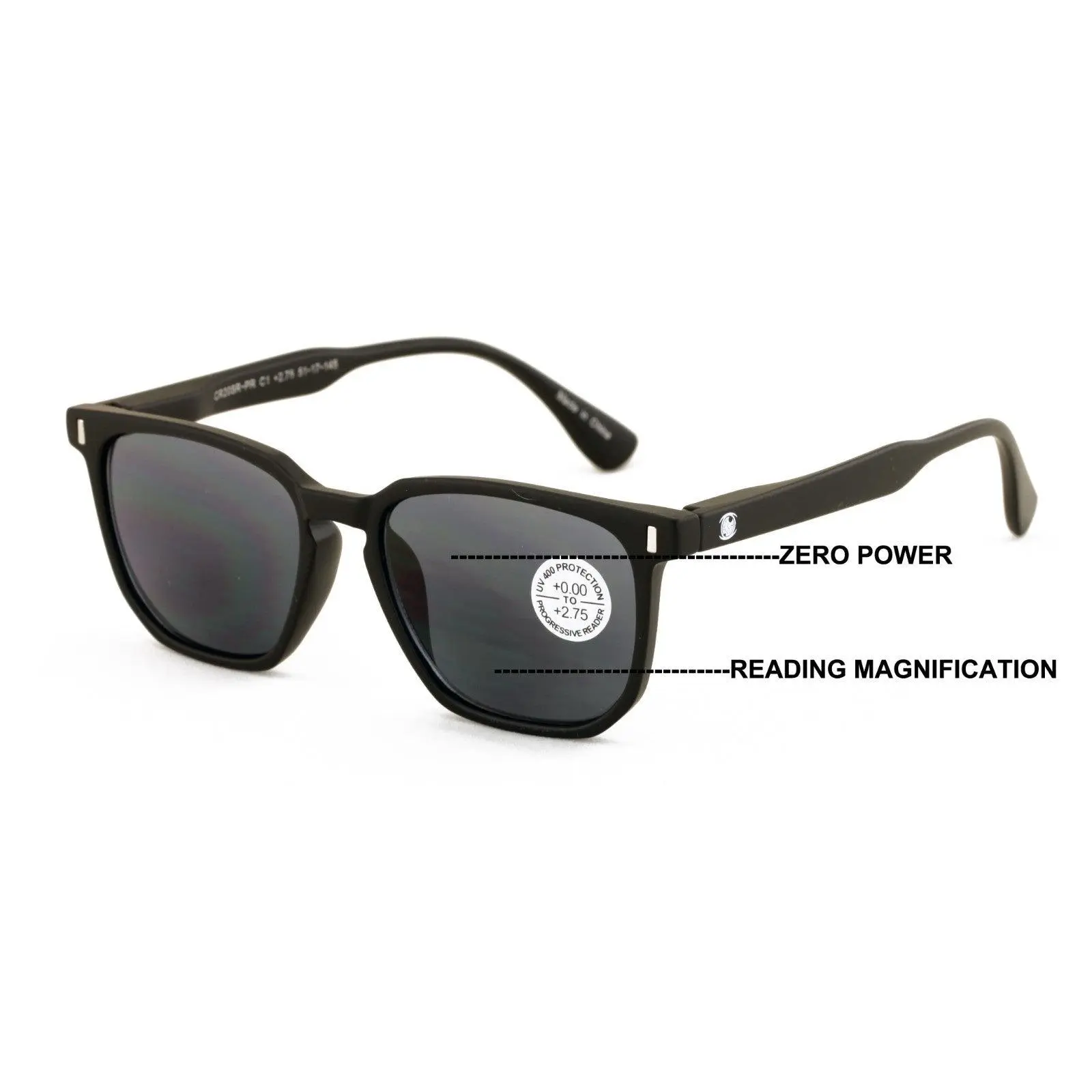 Progressive Reading Sunglasses - Zero Power On Top -UV Protection Tinted Bifocal