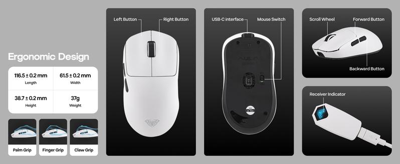 Aula SC800 Wireless Gaming Mouse, 250mAh Battery, 8k Polling Rate, PAW3395, Programmable Buttons, On-Board Memory, 37g Lightweight, Adjustable 26,000 DPI, PC/MAC/Linux