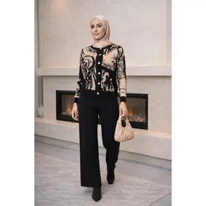 Virtuous24 Warm Dune Set - Autumn Long Sleeve Two-Piece Knit Ensemble with Longline Cardigan & Full-Length Skirt in Earthy Brown Tones