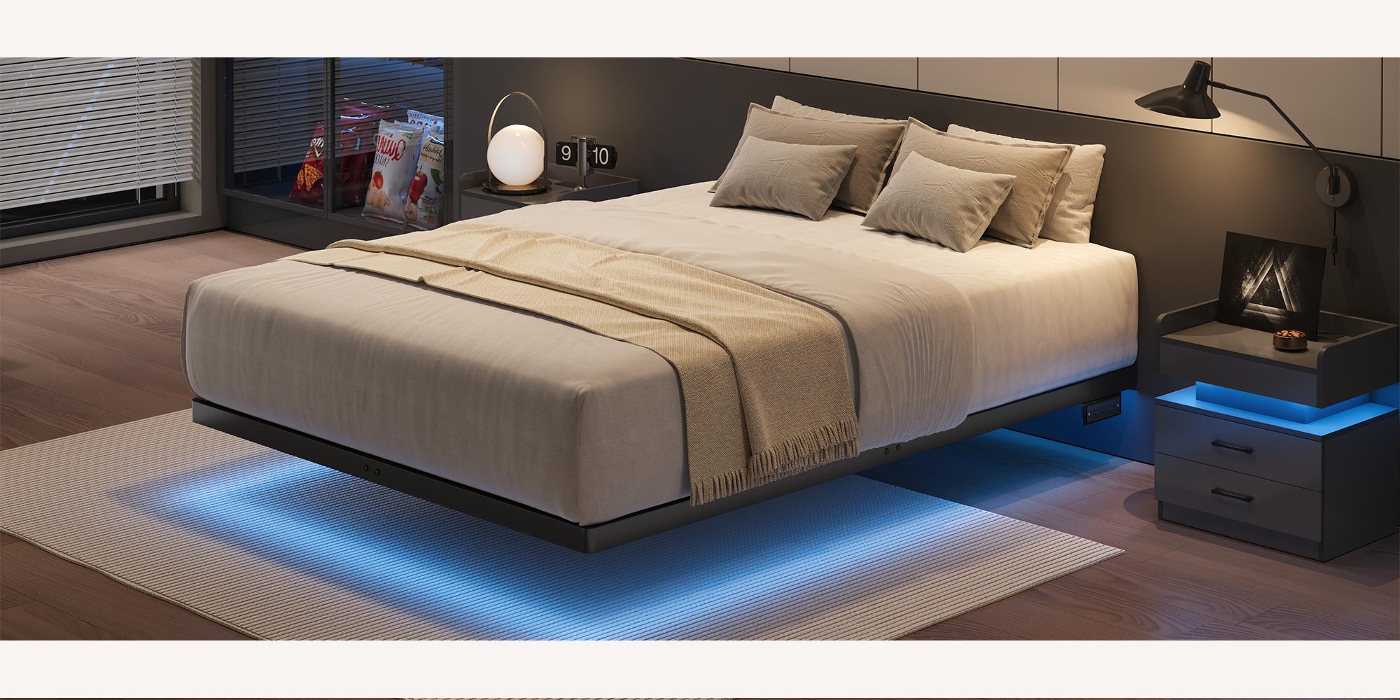 【SPOTLIGHT DAY】ONBRILL LED Floating Bed Frame, Full/Twin/Queen/King Bed Frame with Smart LED Lights & Power Outlet, Heavy Duty Metal Platform Bed Frame, Camas Queen, Easy Assembly, Bedroom Furniture, Black 【SPOTLIGHT DAY】ONBRILL LED Floating Bed Frame, Full/Twin/Queen/King Bed Frame with Smart LED Lights & Power Outlet, Heavy Duty Metal Platform Bed Frame, Camas Queen, Easy Assembly, Bedroom Furniture, Black