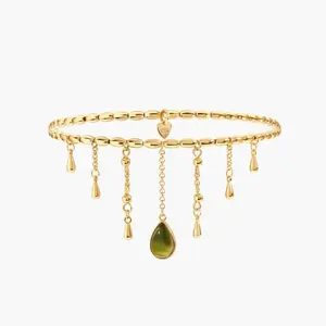 en route Waterdrop Arm Chain, Evergreen Love with Ocean-inspired Resin Details, Gold Plated Brass, Romantic & Vintage Style, Perfect Gift for Her or Date Outfits