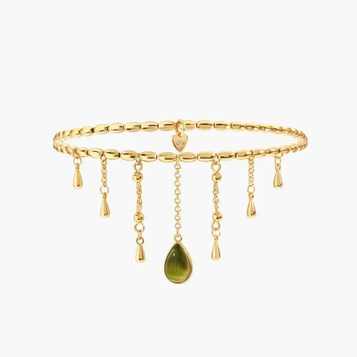 en route 18K Gold Plated Waterdrop Arm Chain & Anklet, Evergreen Love with Ocean-inspired Resin Details, Romantic & Vintage Style, Perfect Gift for Her or Date Outfits