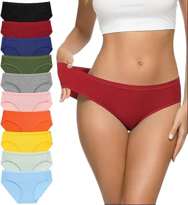 Eiggam Women's Basic Style Cotton Bikini Briefs 10-Pack - High Cut, Full Coverage, Low Rise, Plain, Soft Breathable Stretch, True-to-Size, No Slipping, Cold Wash Friendly, Large Option, Colorful Fabric, Comfortable Hip Fit for Everyday Casual Wear