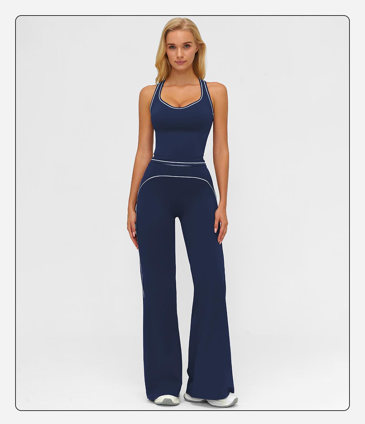 MFVIM Women's Sporty Tracksuit Set - Casual Two-Piece Athletic Wear, 78% Nylon 22% Spandex, Ideal for Gym & Daily Activities, H-Shaped Back Design, Bell-Bottom Pants SpringStatements