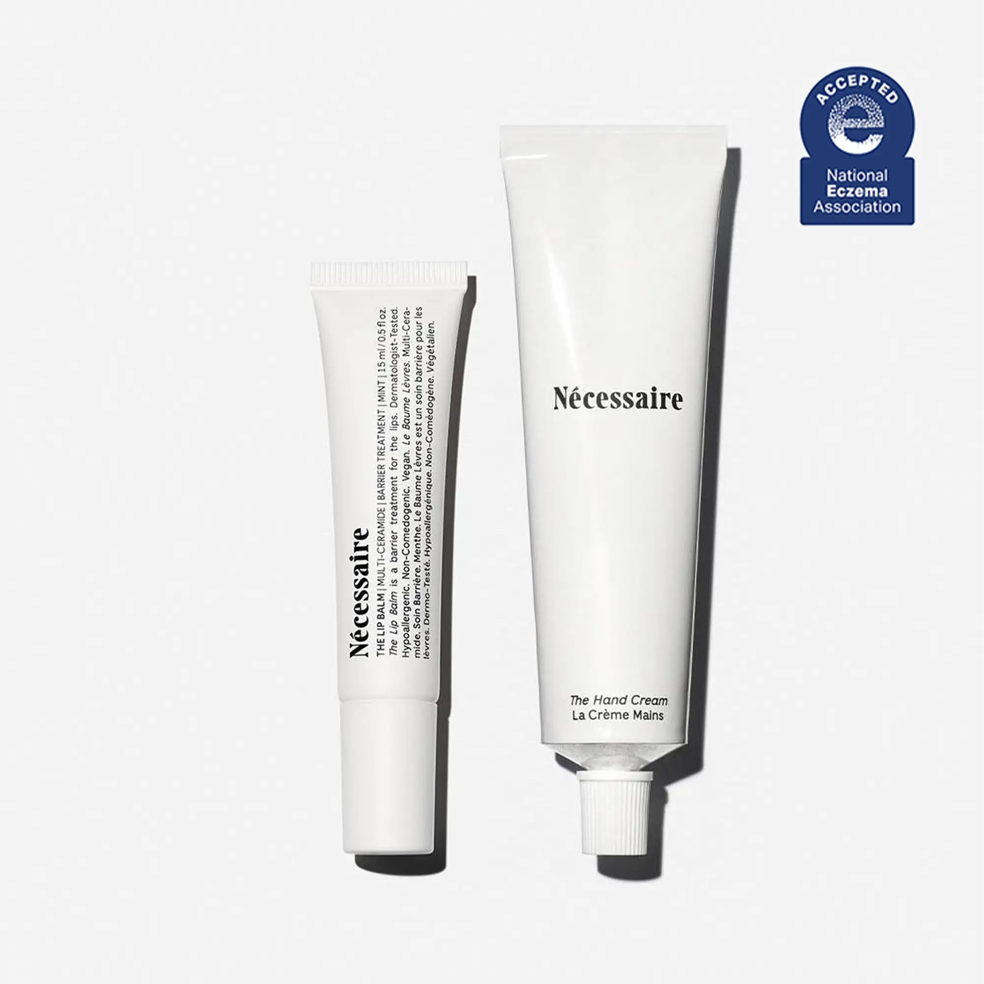 Necessaire Hand-Lip Moisture Duo - 65ml Hand Cream & 15ml Lip Balm Set with Mint Oil, Ceramides, Peptides & Glycerin for Dry Skin Repair