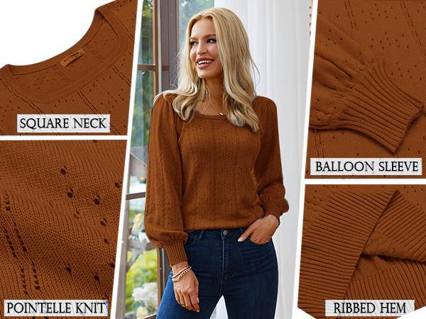 Women's Sweaters Spring 2025 Trendy Puff Sleeve Tops Casual Knit Square Neck Cute Tunic Pullover Blouses Shirts Size Runs Smal Women's Sweaters Spring 2025 Trendy Puff Sleeve Tops Casual Knit Square Neck Cute Tunic Pullover Blouses Shirts Size Runs Smal