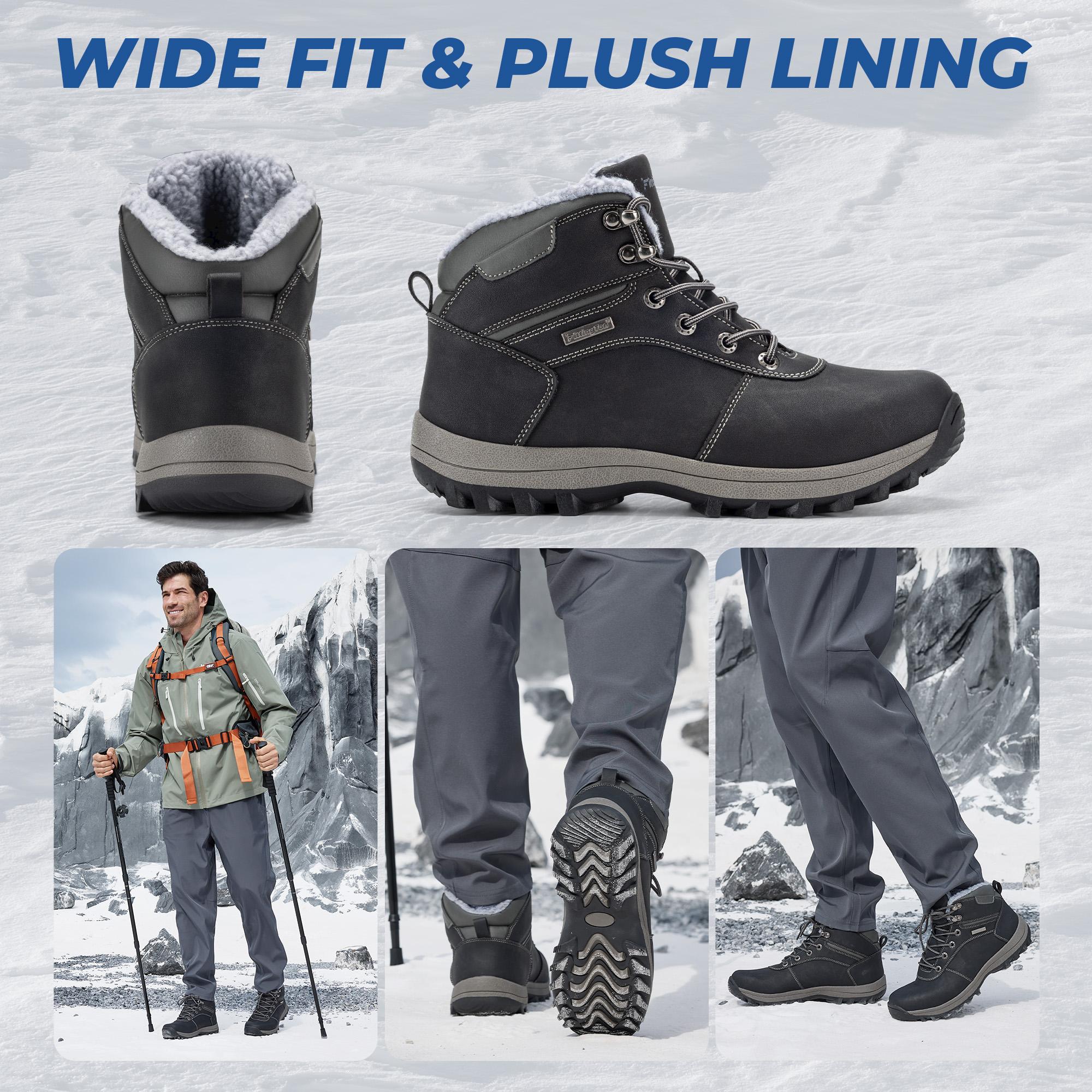 Fittington Mens Wide Snow Boots Wolfwalk V3 Slip-Resistant Winter Boots with Durable TPR Sole & Cozy Fleece Warmth for Outdoor Hiking