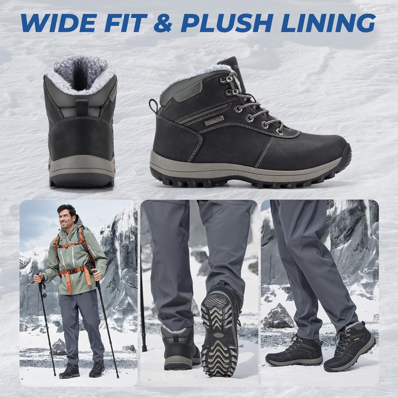 Fittington Mens Wide Snow Boots Wolfwalk V3 Slip-Resistant Winter Boots with Durable TPR Sole & Cozy Fleece Warmth for Outdoor Hiking